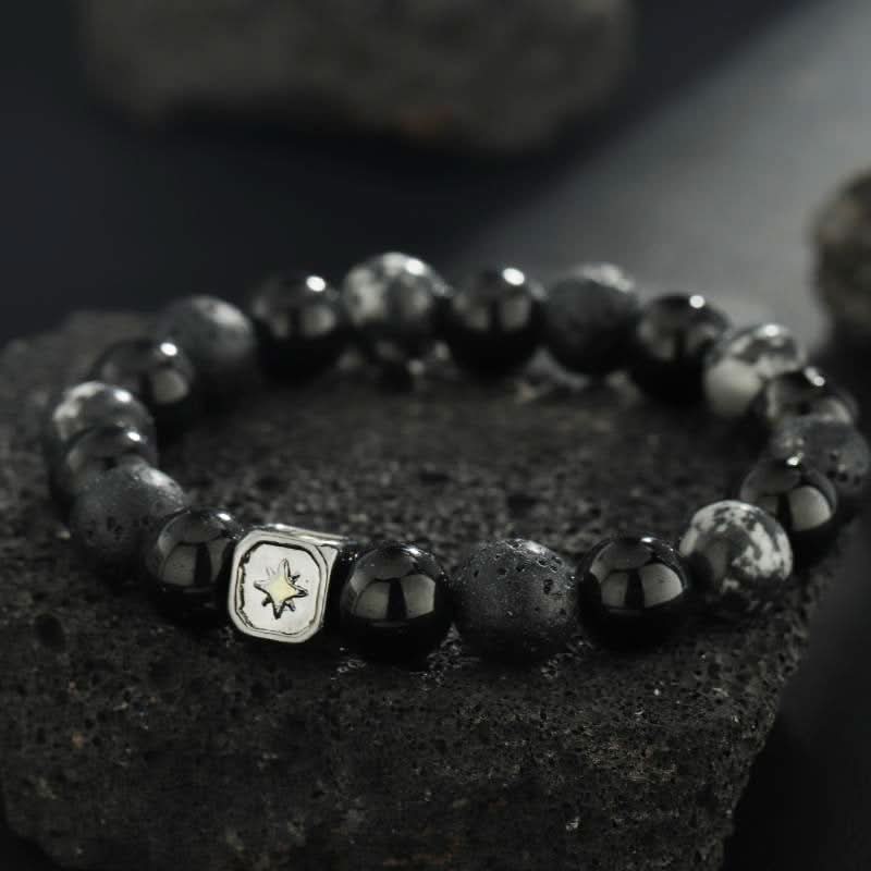 Men's Retro Black Lava Stone Beaded Bracelet