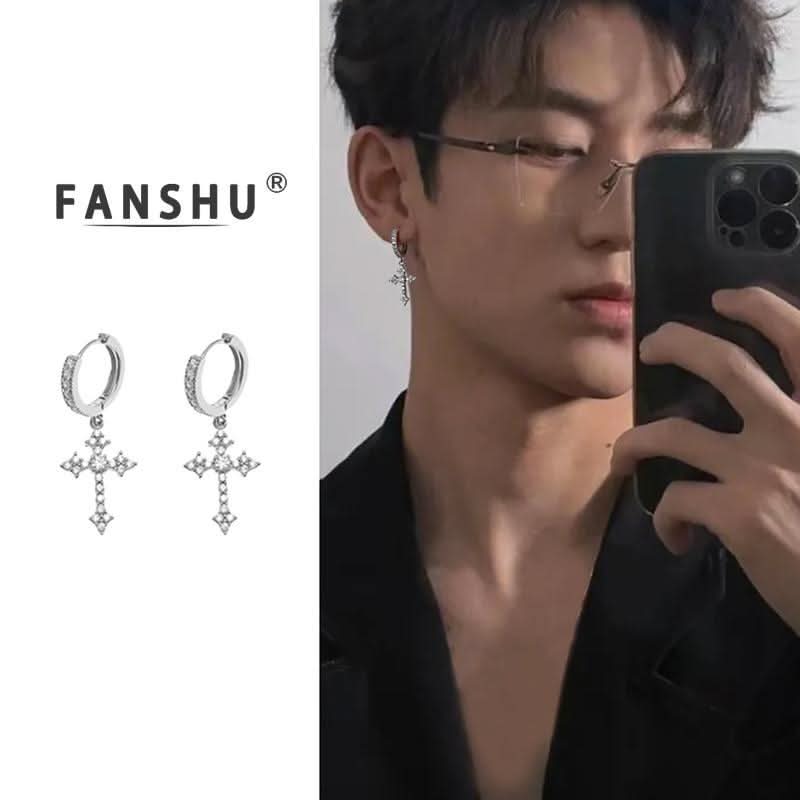 Silver Diamond Cross Earrings - Unisex