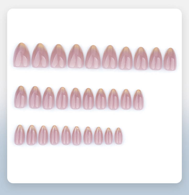 French Gradient Press-On Nails – Almond Shape, Gold Glitter