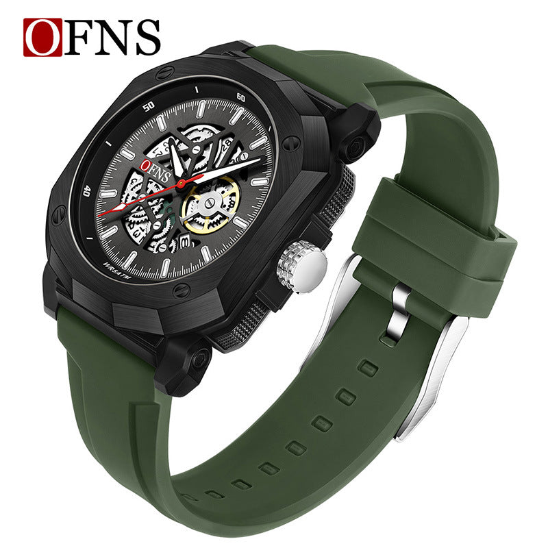 OFNS Men’s Square Quartz Watch – Luminous Hands, Calendar & Waterproof Design