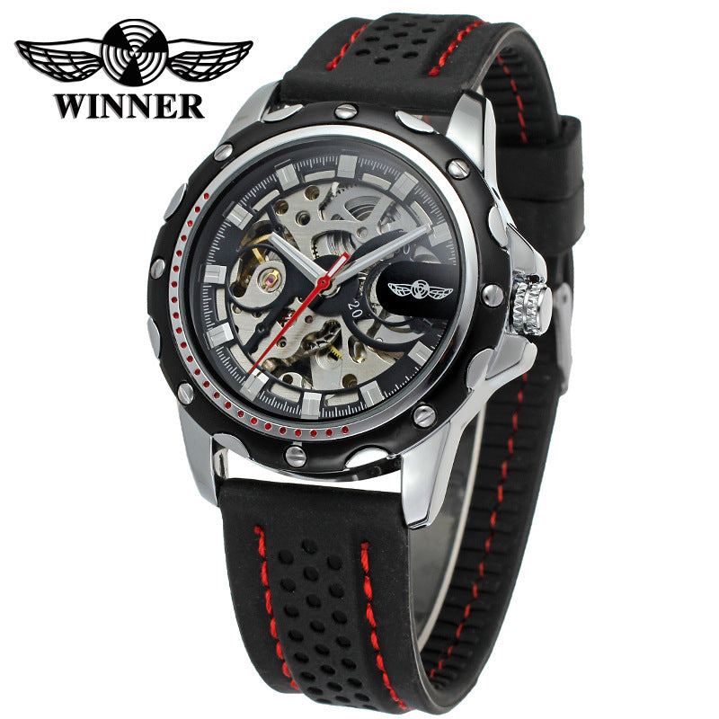 T-Winner Men’s Hollow Automatic Mechanical Watch – Casual Silicone Strap Timepiece