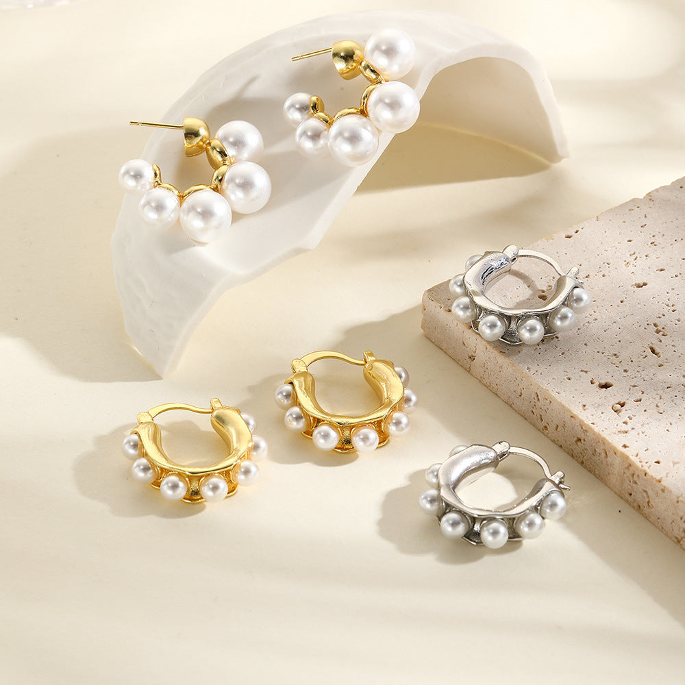 Elegant Pearl Accent Hoop Earrings – Lightweight Classic Chic Jewelry