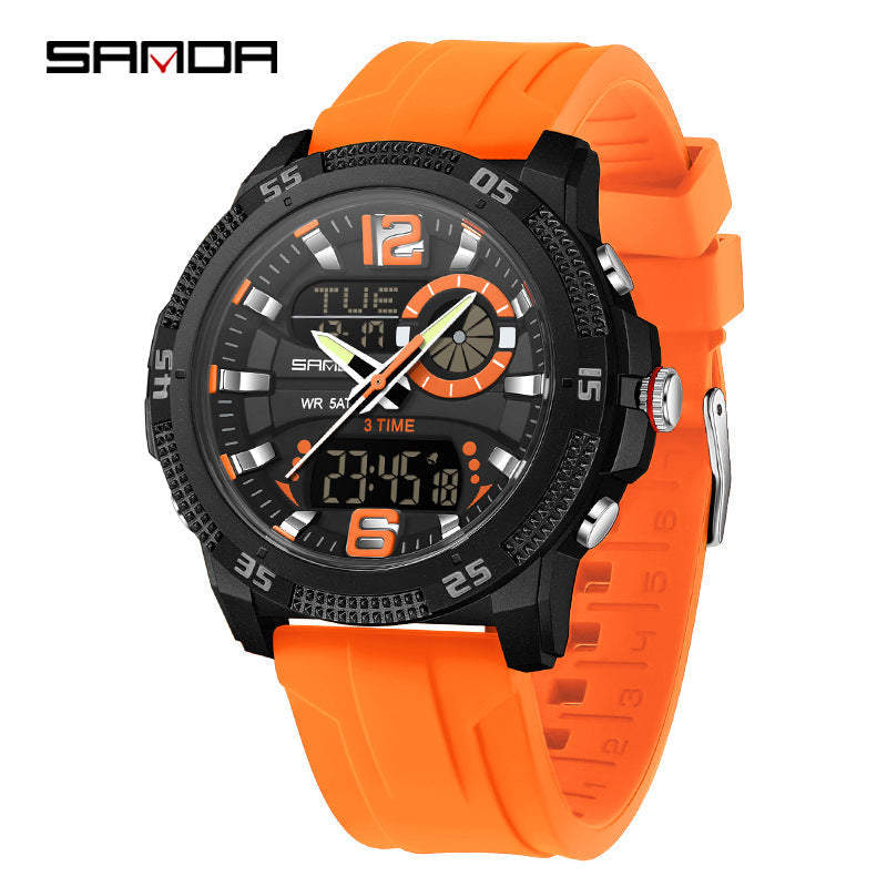 Sanda Dual Display Student Watch – Sports Watch with Alarm, Stopwatch & Luminous Pointer
