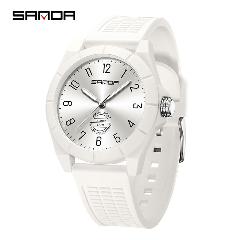 Sanda Luminous Student Quartz Watch – Silent Waterproof Exam Wristwatch for Teens