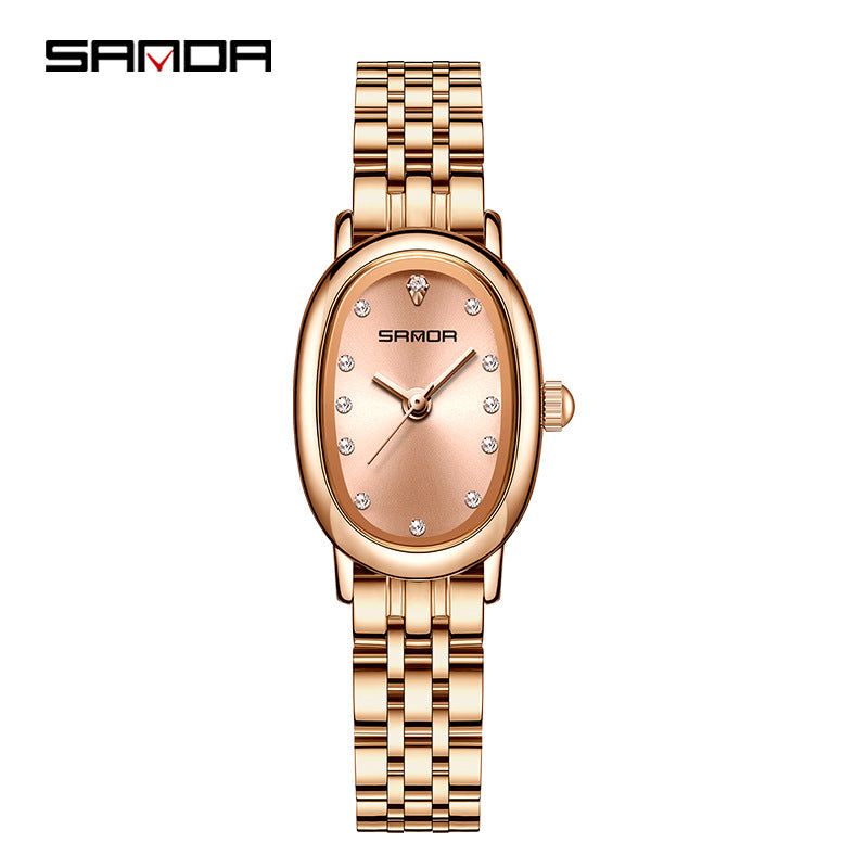 Sanda Women’s Quartz Watch – Diamond Accent Oval Dial, Waterproof Casual Watch