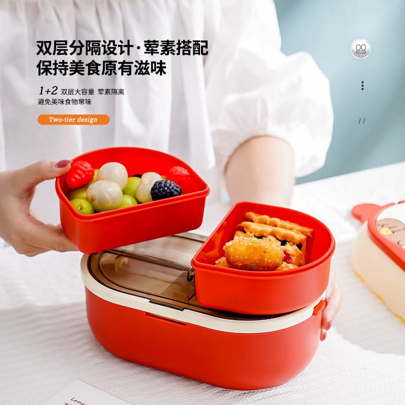 Cute Double-Layer Microwave-Safe Bento Box for Kids