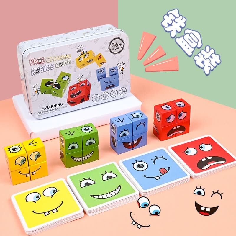 Face-Changing Wooden Puzzle Cube Game Toy