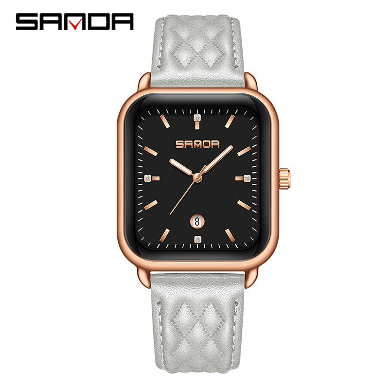 Sanda Women's Silicone Quartz Watch – Square Dial, 30M Waterproof Casual Analog Watch