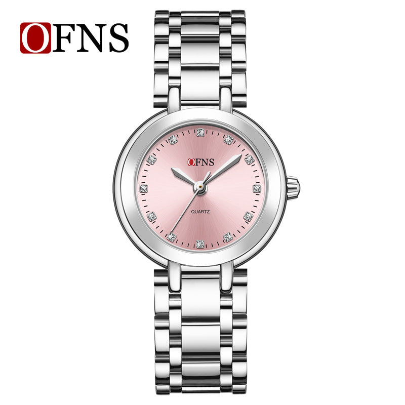 OFNS Diamond Round Pointer Dial Quartz Watch – Waterproof Business Watch for Women