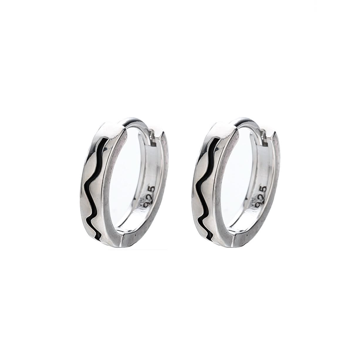 Men’s Wavy Line Earrings – Minimalist Geometric Hoop