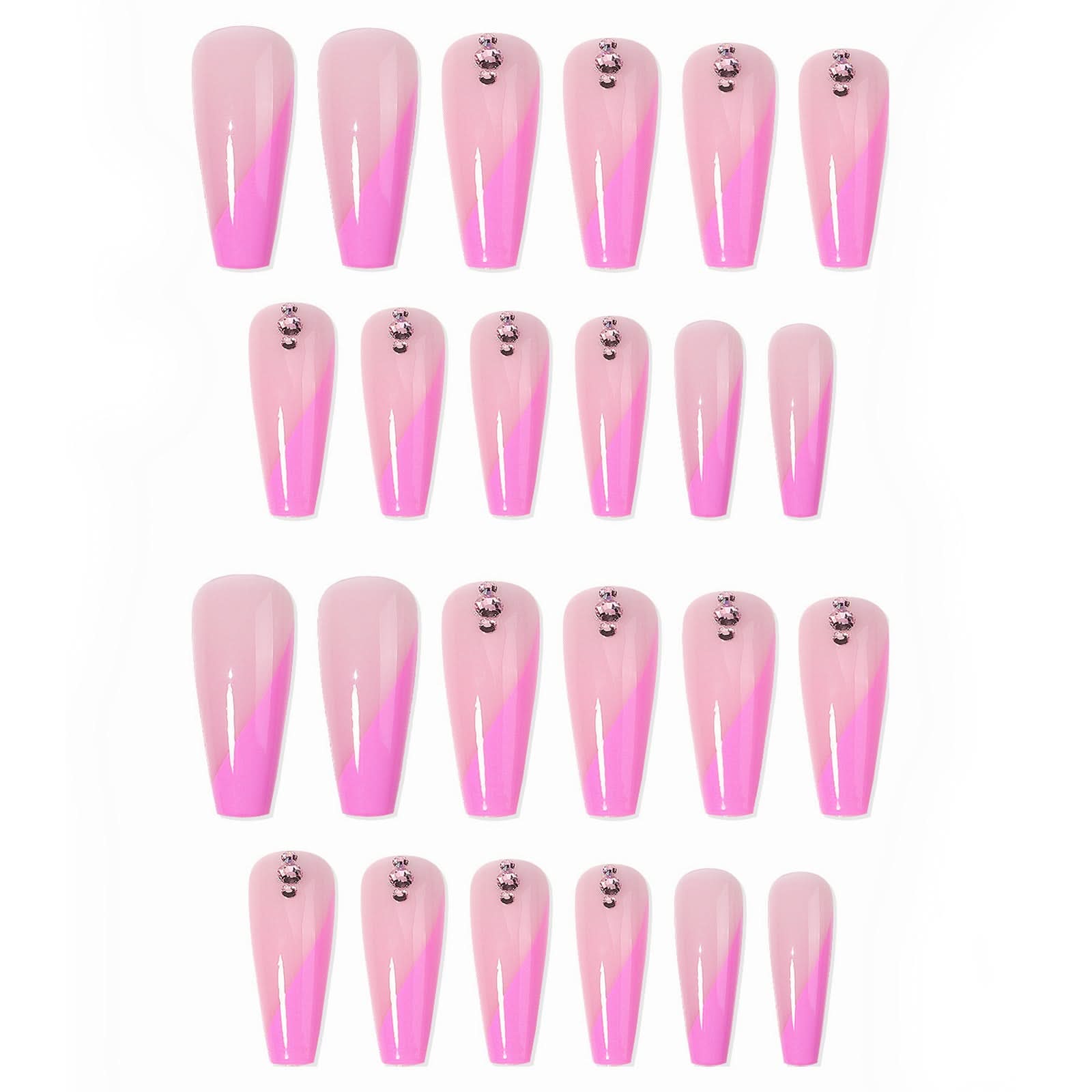 Extra-Long Coffin Press-On Nails – Glossy Pink Angled French Tip