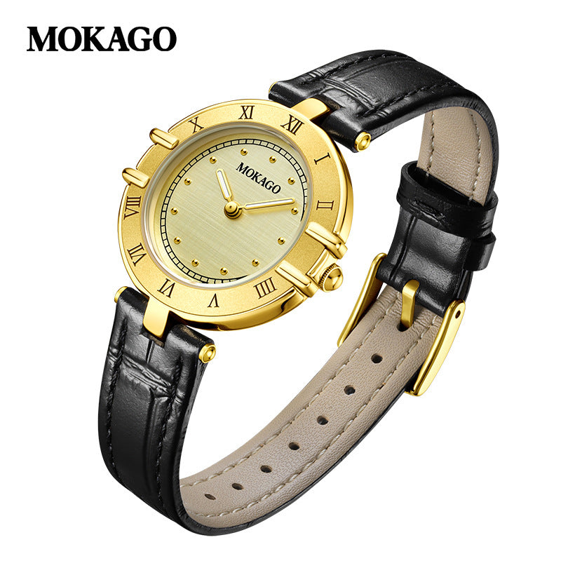 MOKAGO Women’s Retro Quartz Watch – Roman Dial, Waterproof Leather Strap