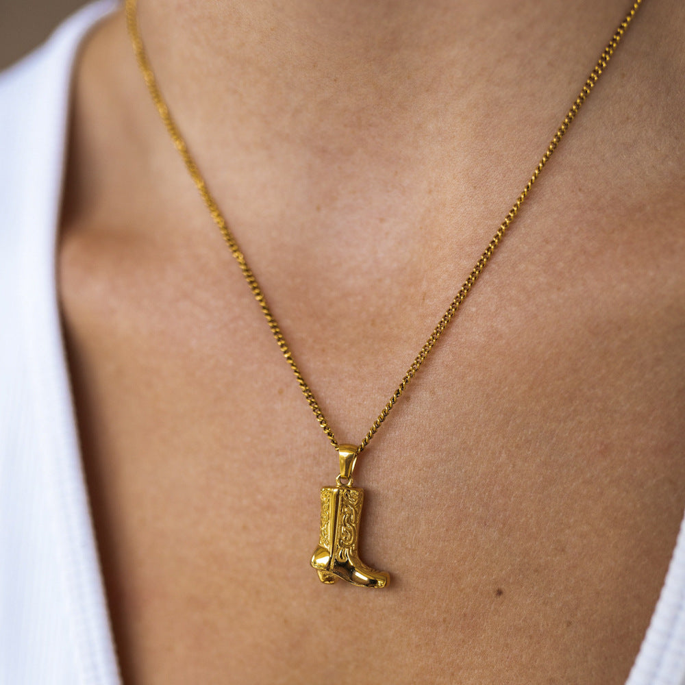 Cowboy Boots Pendant Necklace and Earrings Set – Unisex Zinc Alloy Jewelry