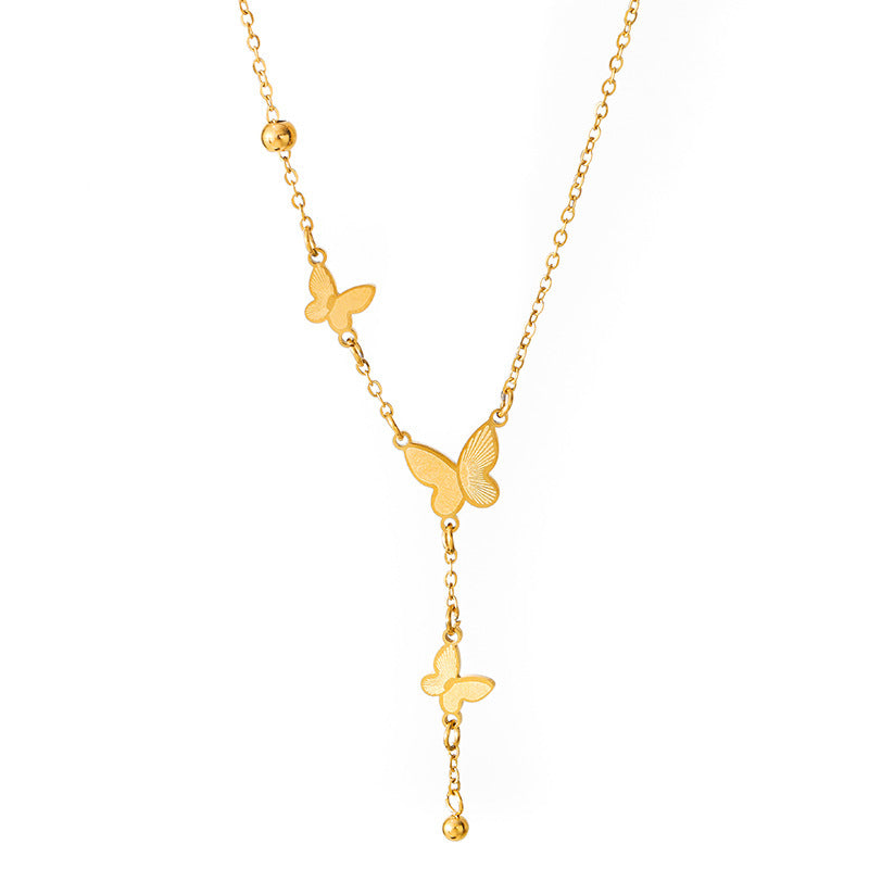 Butterfly Pendant Necklace – Titanium Steel Clavicle Chain for Women, Luxury Jewelry