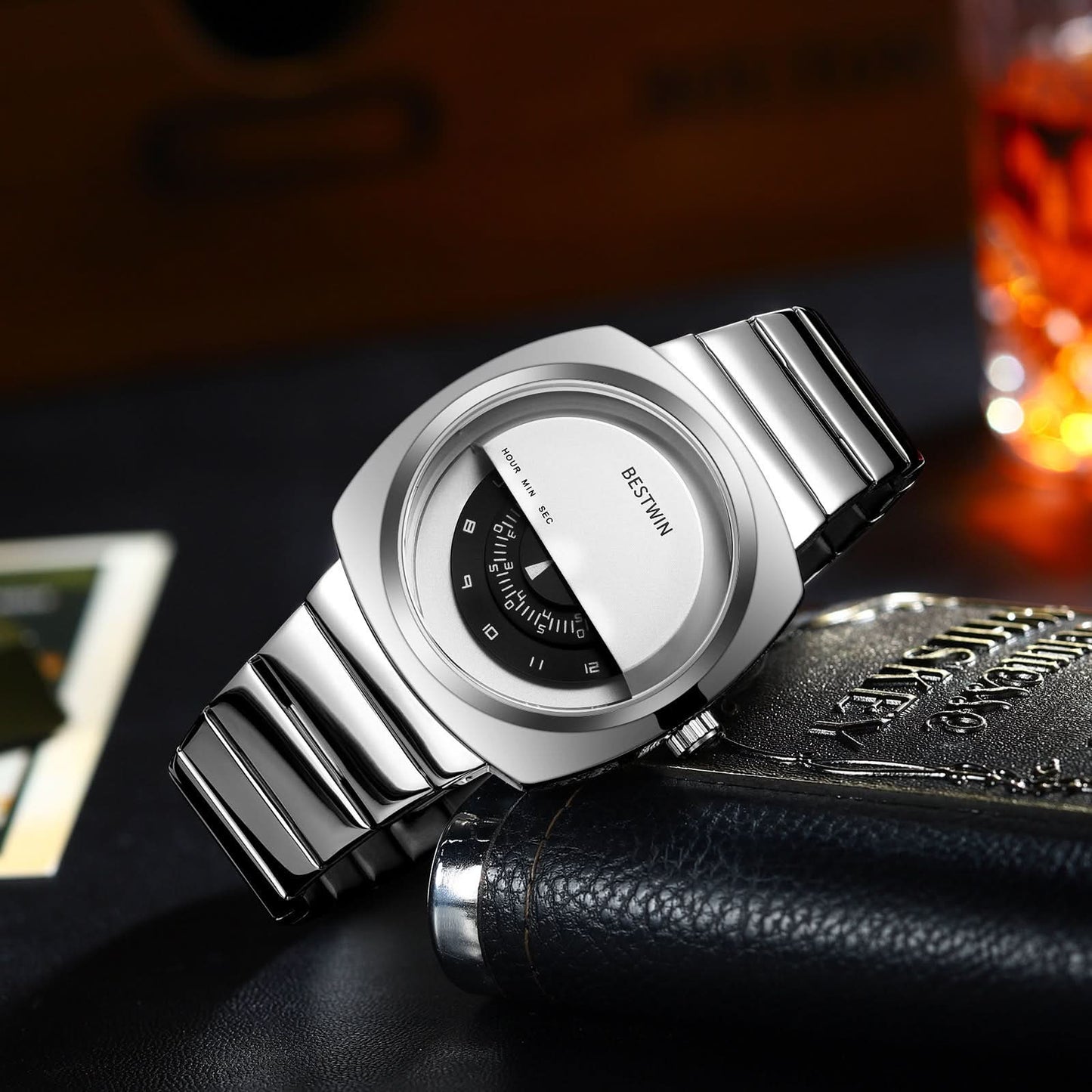 Men’s Oval Quartz Watch – Modern Business Style, Half-Open Dial