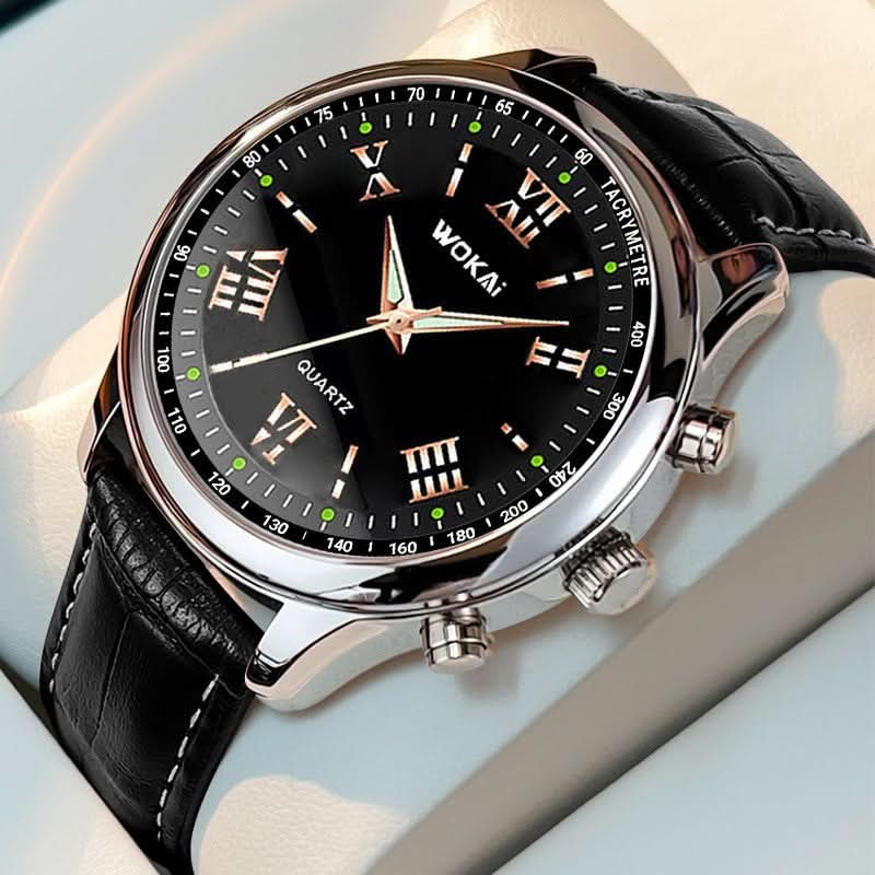 Men’s Quartz Watch, Roman Numerals-Black