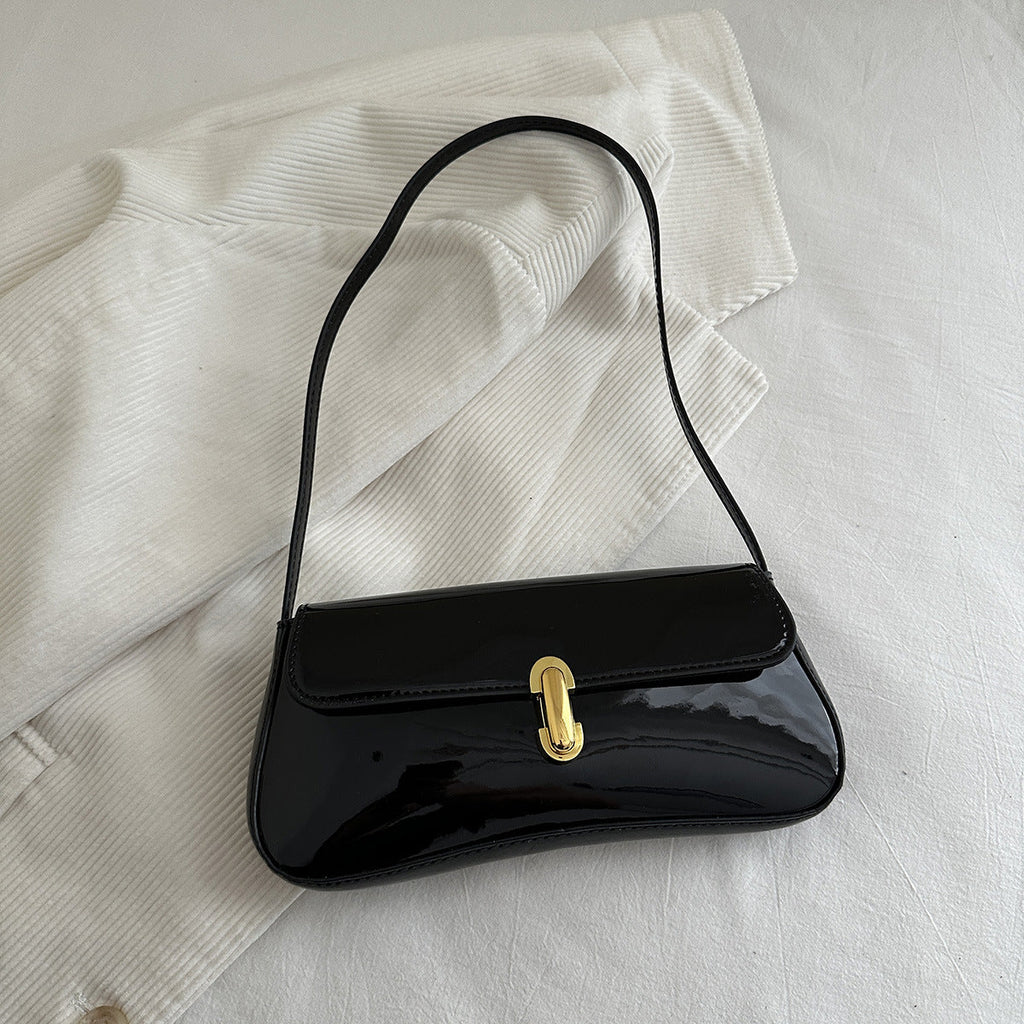 Women's Small Shoulder Bag – Retro French-Style Armpit Bag with Lock Closure