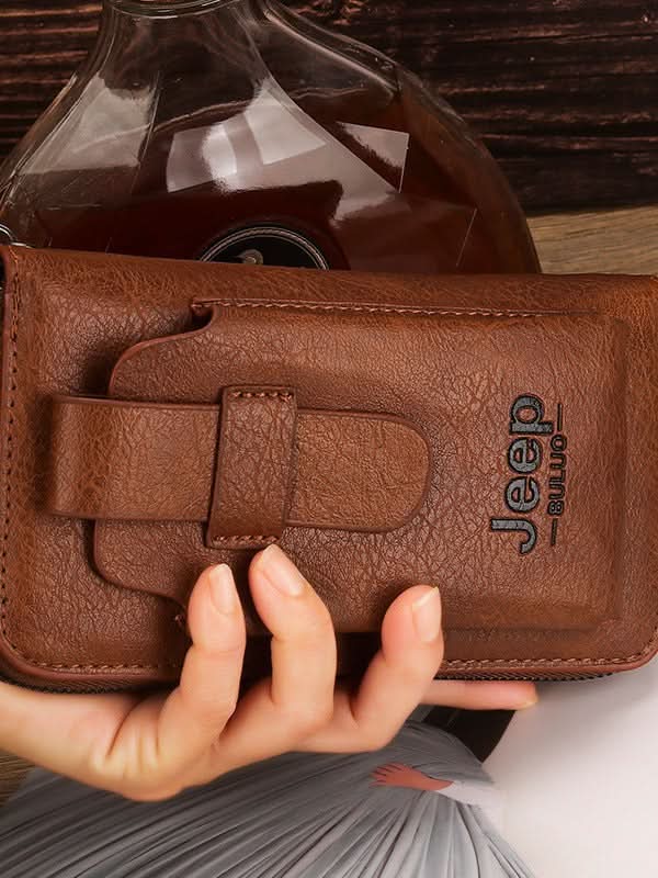 Men's PU Leather Wallet Clutch – Phone Bag with Zipper Closure