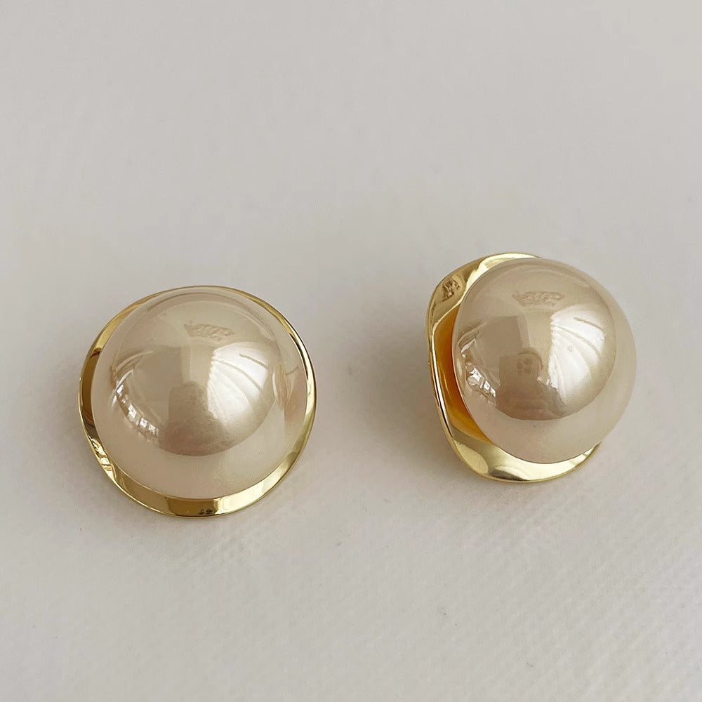 Elegant Pearl Earrings for Women – Geometric Round Metal Fashion Jewelry
