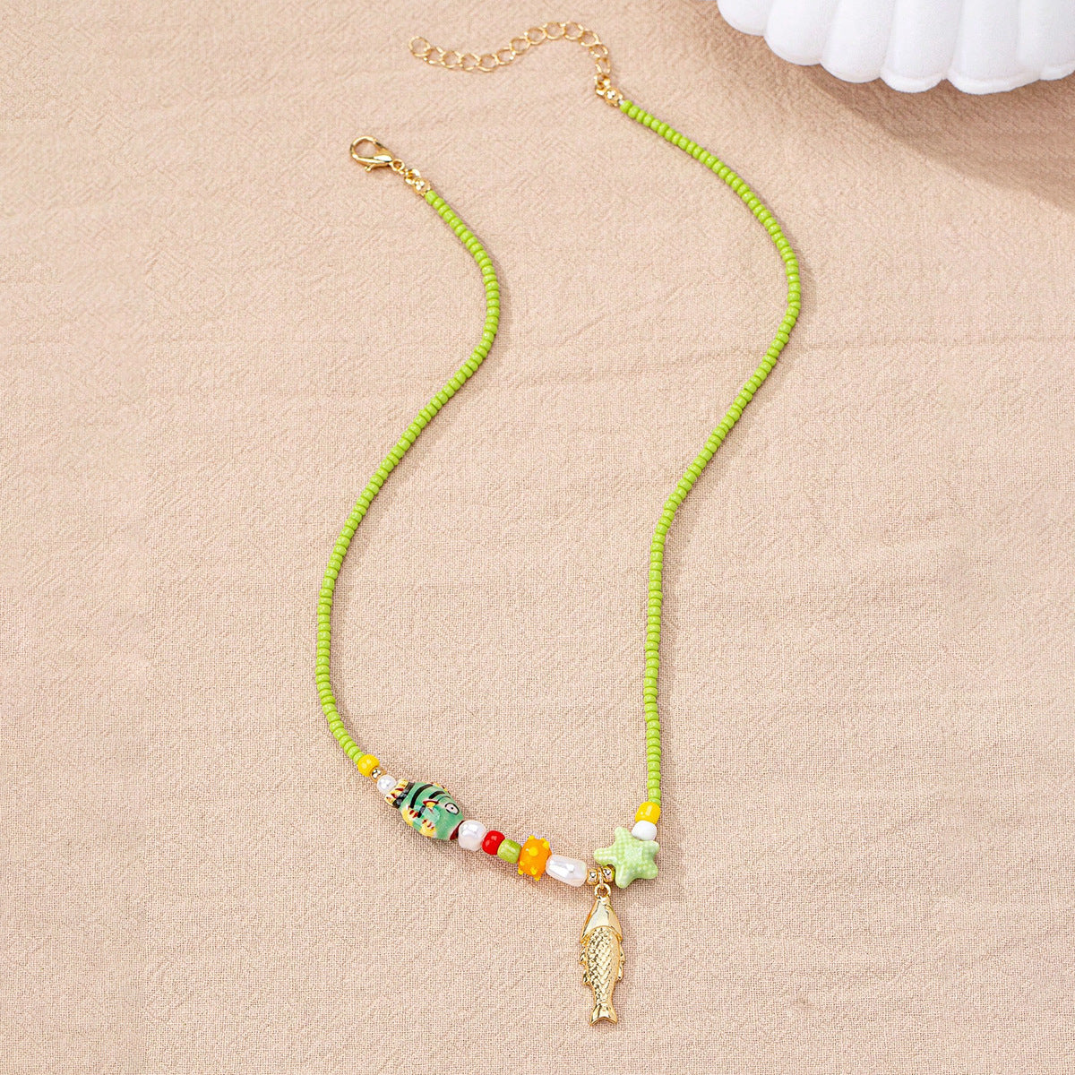 Bohemian Glass Bead Necklace – Fish & Starfish Pendant Beach Jewelry for Women