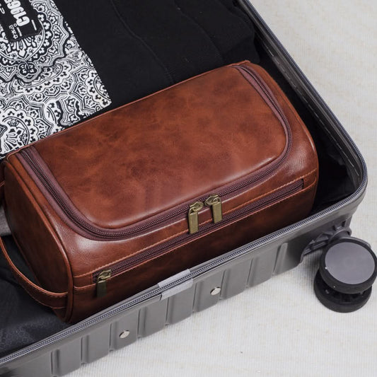 Large-Capacity Waterproof PU Leather Toiletry Bag - Storage for Men & Women