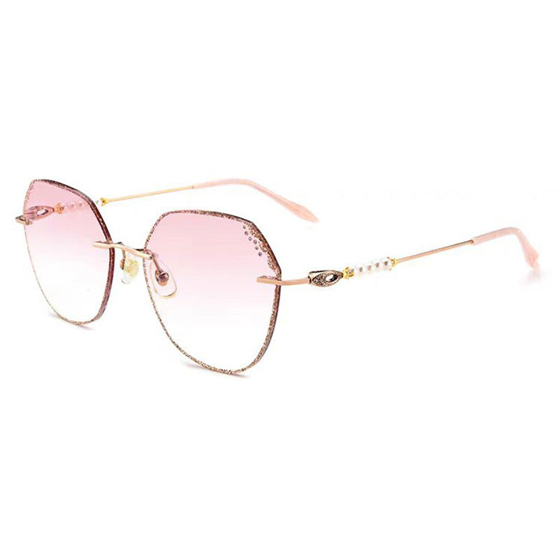 Elegant Diamond-Cut Frameless Anti-Blue Light Reading Glasses – Large Gold Polygon Frame