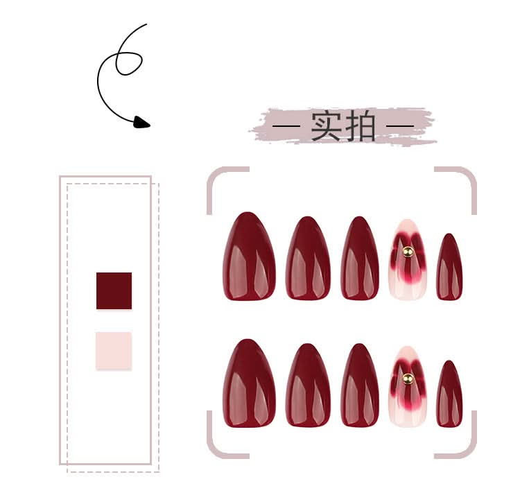 Short Almond Red Press-On Nails – Elegant Floral False Nails