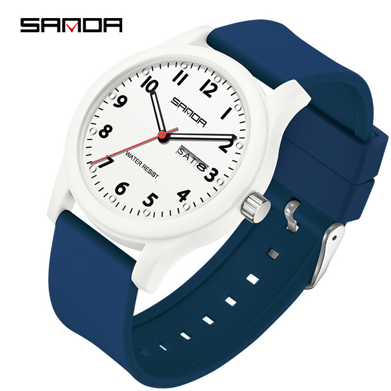 Sanda Candy Color Quartz Watch – Cute Waterproof Student Watch with Calendar Display