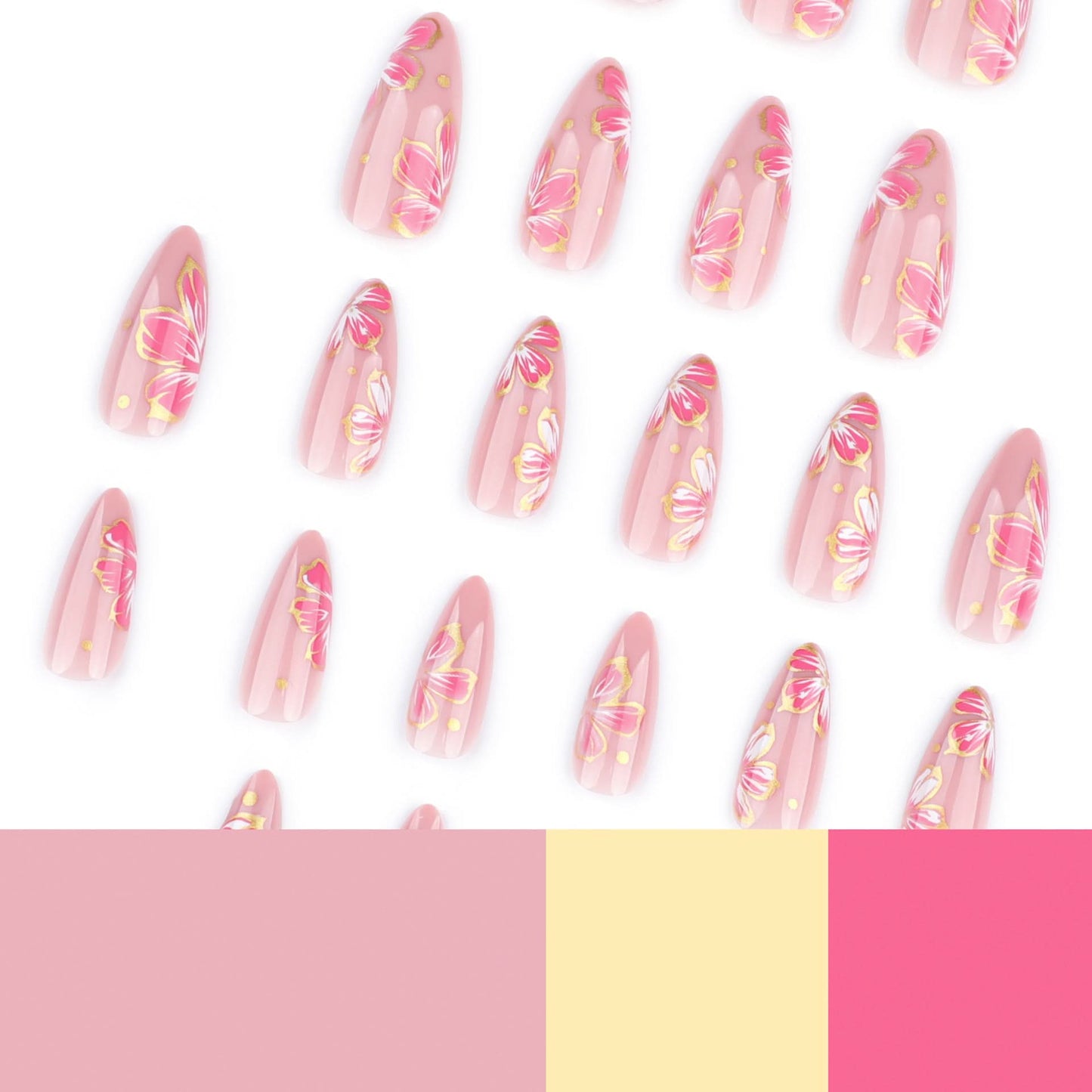 Short Almond Press-On Nails – Floral Design & Reusable