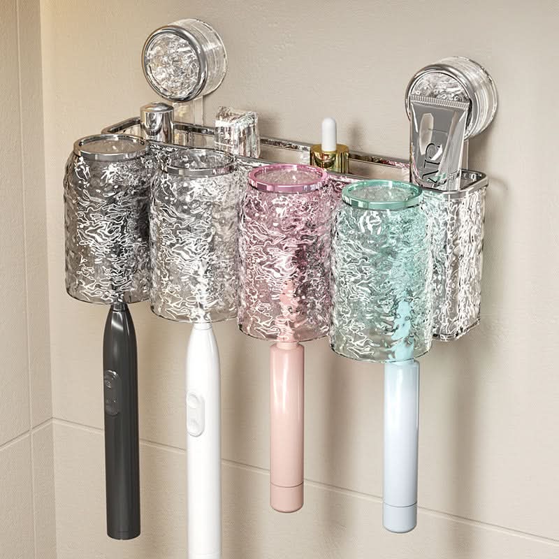 Punch-Free Wall-Mounted Toothbrush Holder with Mouthwash Cup
