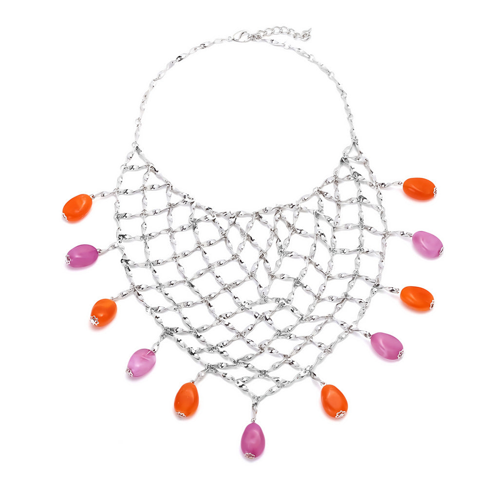 Handmade Ocean Beaded Layered Necklace – Colorful Metal Chain Jewelry for Women