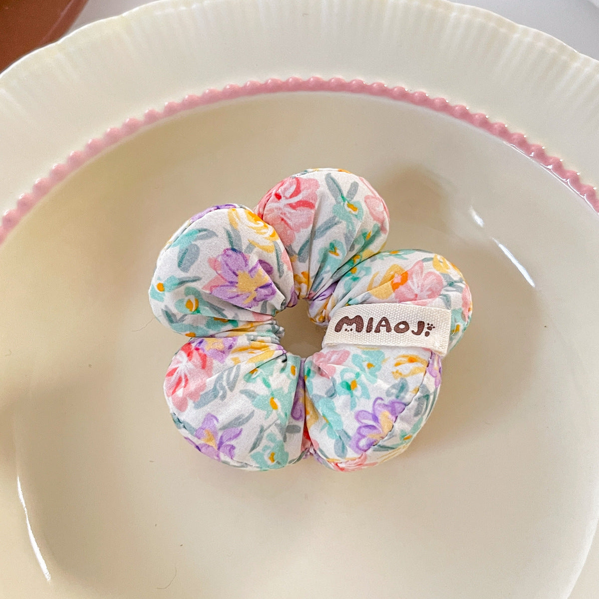 Floral Bow Hair Scrunchie for Girls – Korean Style Sponge Hair Ring (Pack of 6)