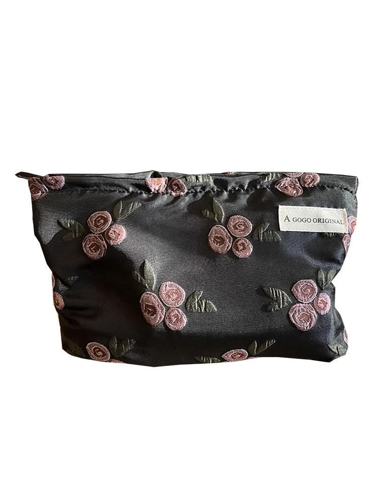 Retro Floral Cosmetic Bag for Women – Canvas-Lined Travel Toiletry Organizer