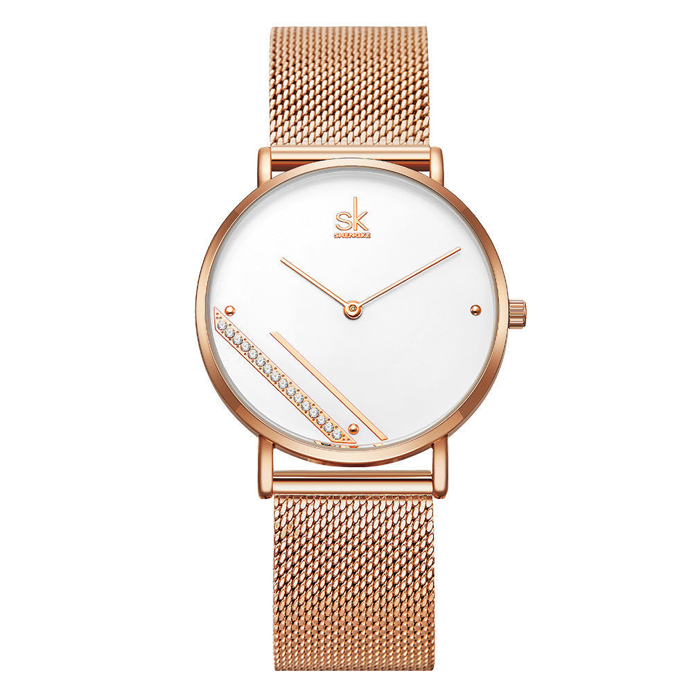 SK Women’s Quartz Watch – Classic Design with Stainless Steel Mesh Strap, Waterproof