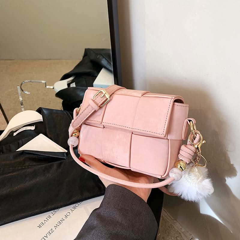 Women's Woven PU Leather Messenger Bag – Trendy Small Square Handbag