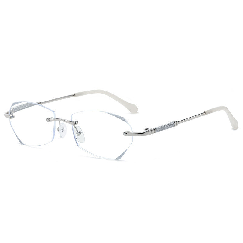 Diamond-Cut Frameless Anti-Blue Light Glasses for Women – Trendy Polygonal Myopia Eyewear