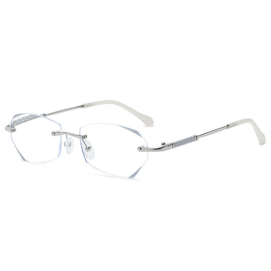 Diamond-Cut Frameless Anti-Blue Light Glasses for Women – Trendy Polygonal Myopia Eyewear