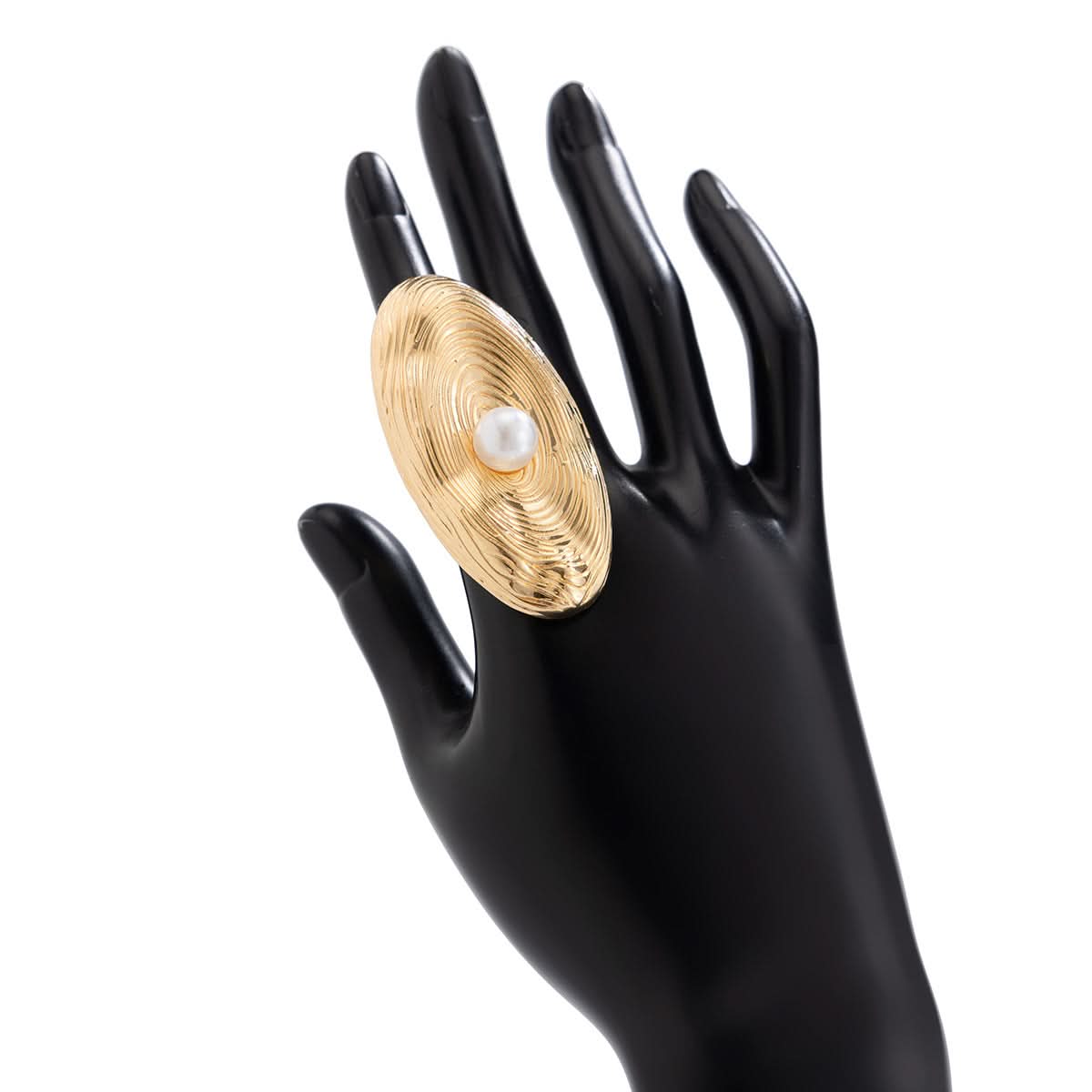 Women's Exaggerated Pearl Open Ring – Geometric Gold & Silver Statement Jewelry