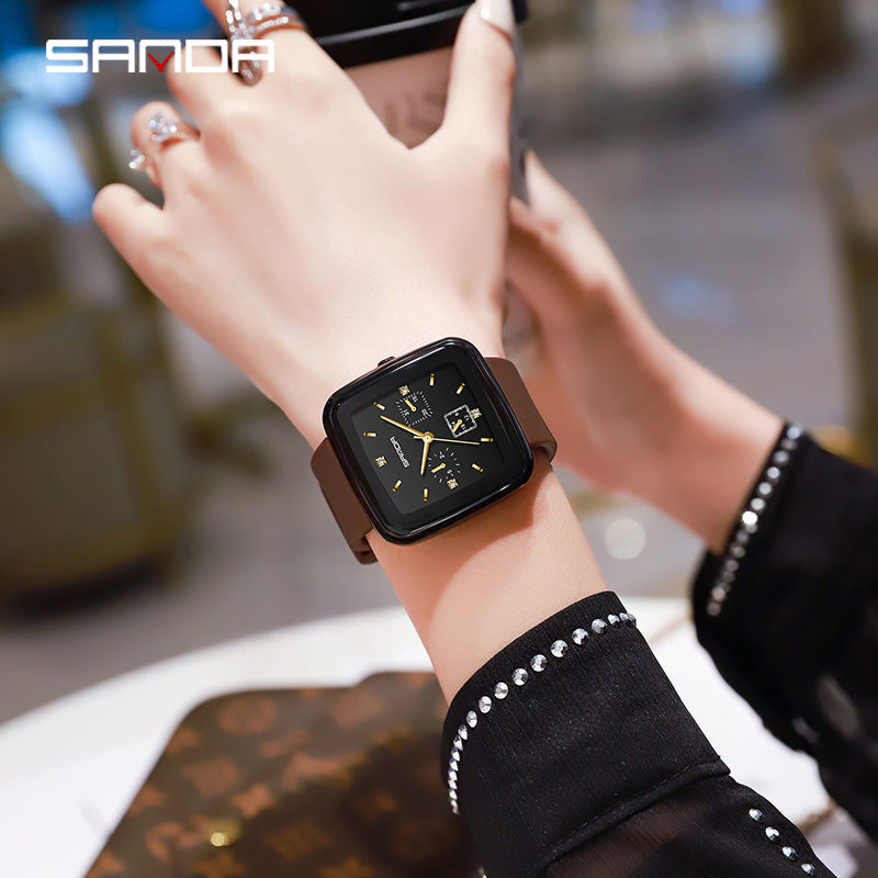 SANDA Unisex Square Quartz Watch – Silicone Strap Casual Watch with 50M Waterproof