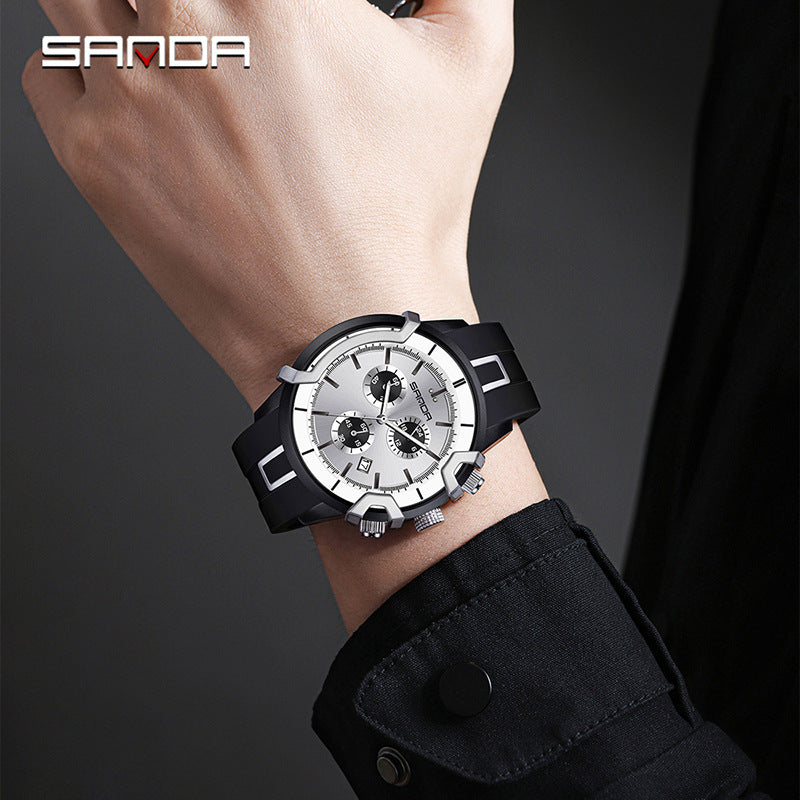 Sanda Men’s Silicone Quartz Watch – 50M Waterproof Casual Analog Watch