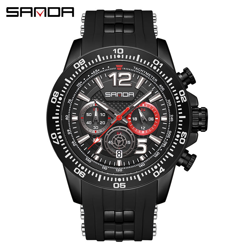 Sanda Men’s Silicone Quartz Watch – Chronograph, 30M Waterproof Business Analog Watch