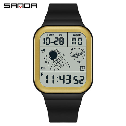 Sanda Digital Watch for Mens – Waterproof Luminous Alarm Student Square Watch