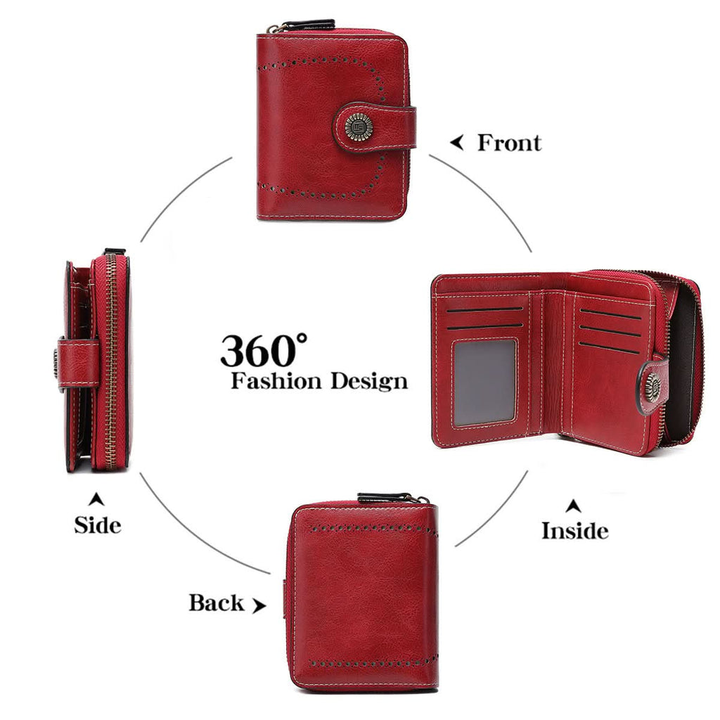 Women's Retro Short Wallet – Hollow Design PU Leather, Zipper & Buckle Closure