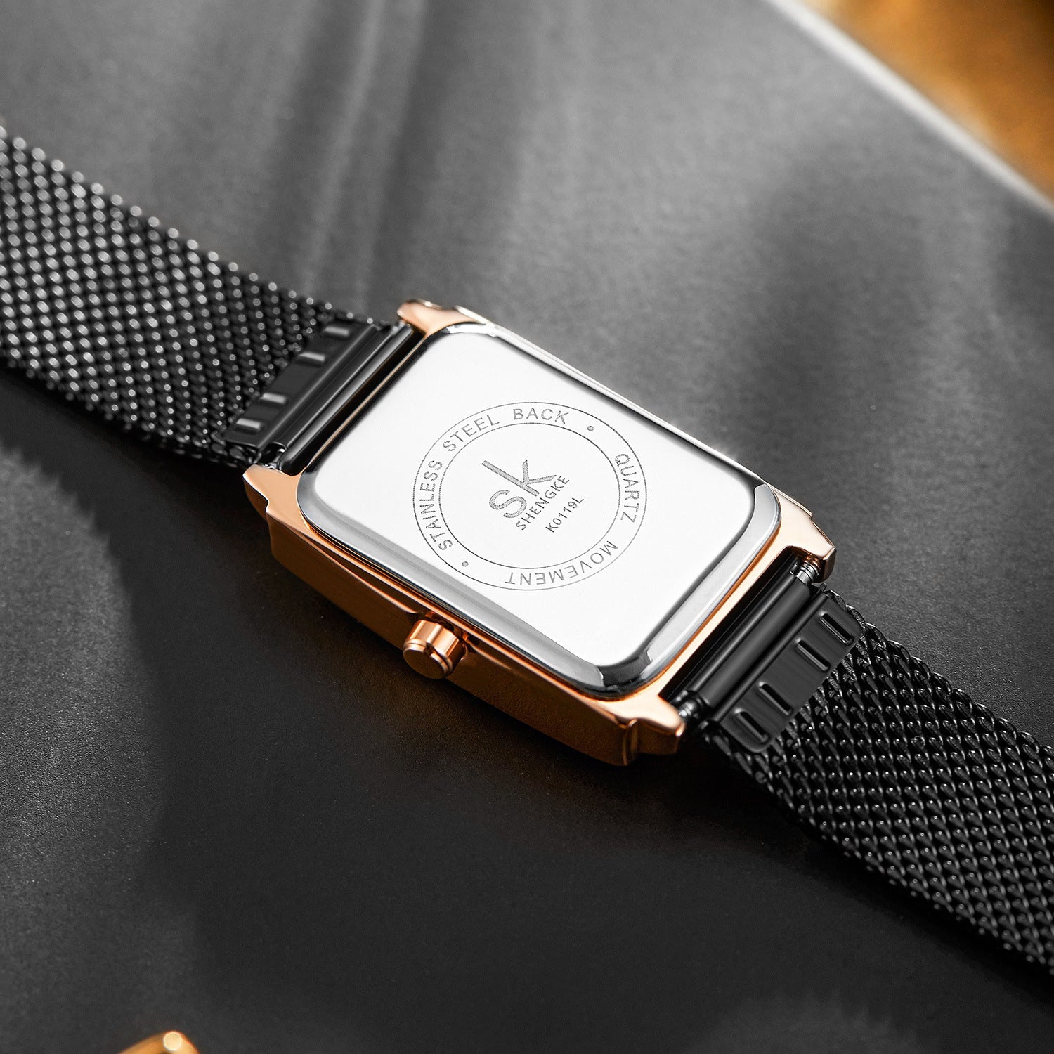 SK Women’s Square Quartz Watch – Stainless Steel Strap, Slim Business Style Timepiece