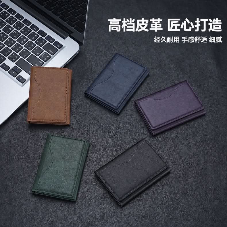 Mag Safe Tri-Fold Leather Wallet & Card Holder – Magnetic Stand