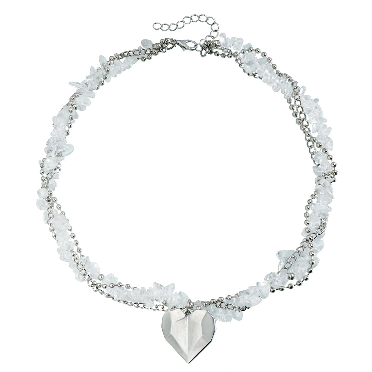 Elegant Heart Crystal Necklace – Silver Multi-Layer Clavicle Chain for Women