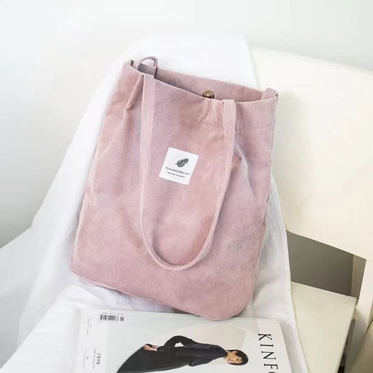 Solid Corduroy Canvas Shoulder Bag – Stylish, Versatile Tote