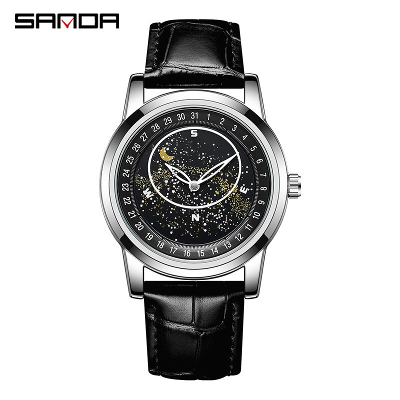 Sanda Men’s Quartz Watch – Luminous Leather Strap Waterproof Fashion Wristwatch