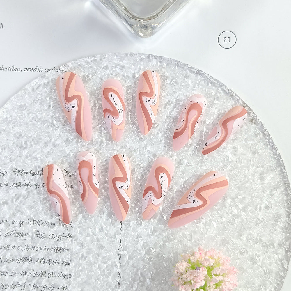 Trendy Marble Stiletto Press-On Nails – Long Nude, White & Pink Acrylic Nails