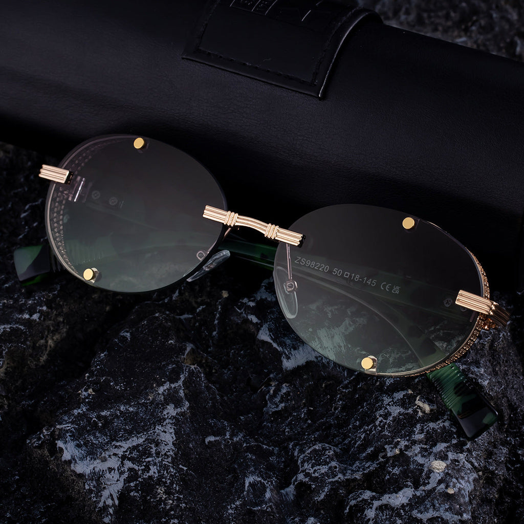 Retro Oval Frameless Sunglasses – Punk Street-Style Fashion Shades for Men & Women